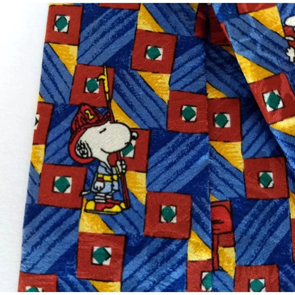 SNOOPY Peanuts Silk Tie Is It Friday Yet? Blue Red & Yellow Geometric Stripe USA